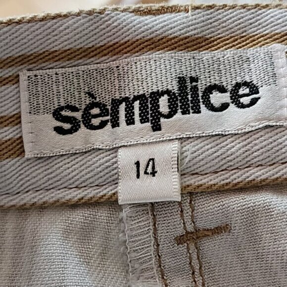 Semplice Beige Stripe Stretch Denim High Rise Capri Pants - Picture 4 of 5